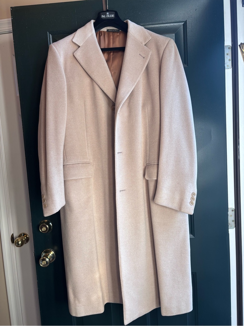 Pal Zileri Tan Men's Long Wool and Silk Top Coat